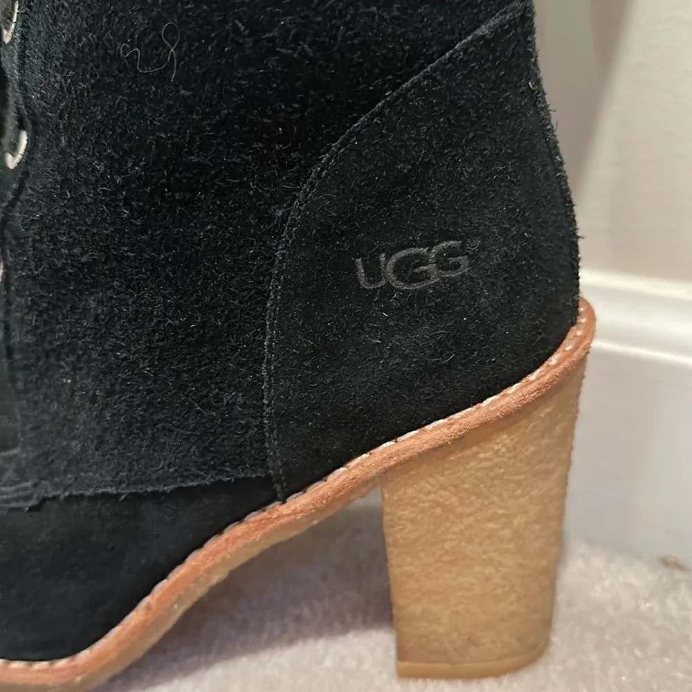 UGG Boots Women’s Aubree Winter Black Suede UGGplush lining Side Zip Sz 9 - Picture 6 of 16